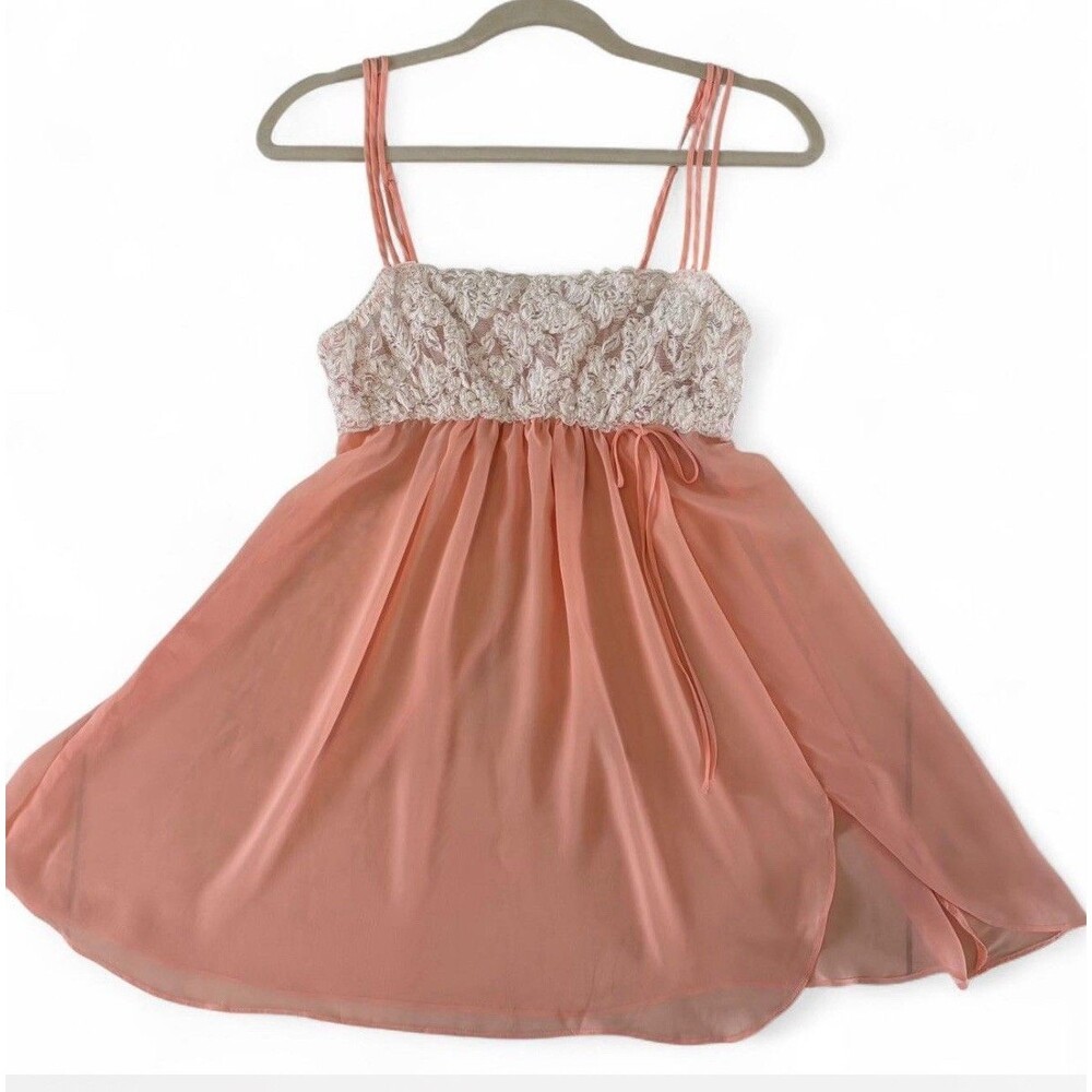 Blossom Intimates Peach Babydoll Chemise Lace & Pearl Embellished Size S